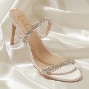 Ralphy Ivory Satin Rhinestone High Heel Sandals
